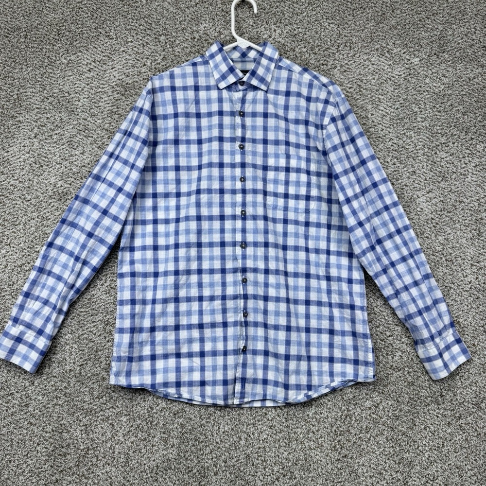Johnnie O Wada Top Shelf Shirt Mens Size Large Blue Check Seersucker Button Down